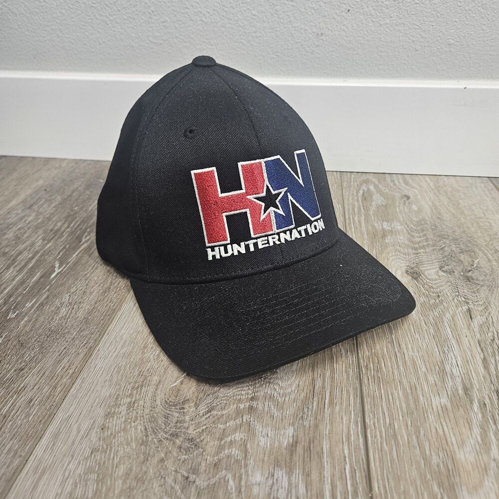 Hunter Nation HN FlexFit Logo Embroidered Black Hat Cap Unisex L/XL New